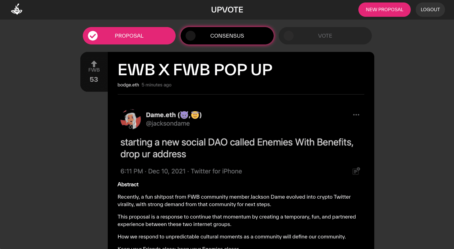 Upvote, FWB's homegrown governance product